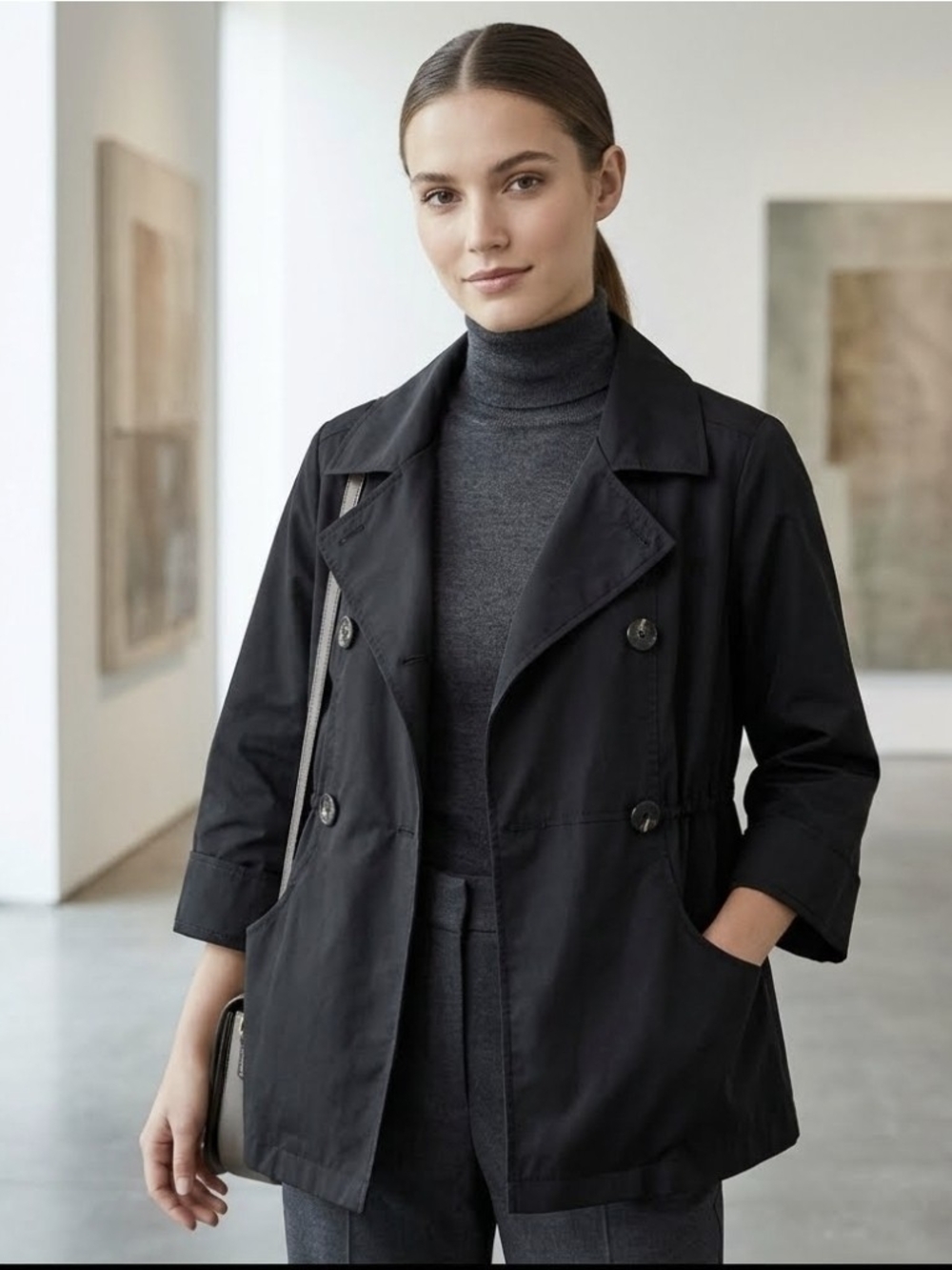 Simply Vera Vera Wang Black Double-Breasted Short Trench